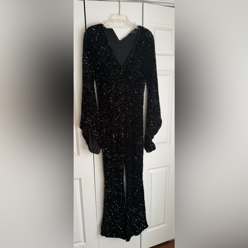Fashion Nova Black Sequin Long Sleeve jumpsuit NWT - Picture 2 of 8